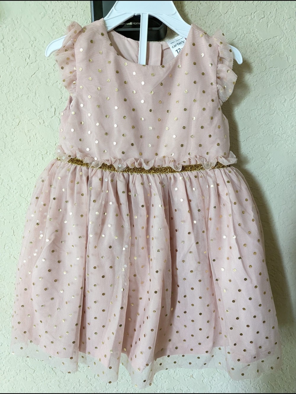 Carter's Blush Pink Dress with Gold Polka Dots With Undergarment (12 Months)